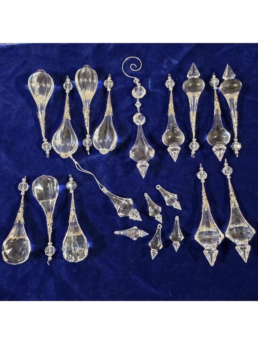 19pc Clear Acrylic Christmas Ornament Lot Vintage Style Prism Finial Teardrop
